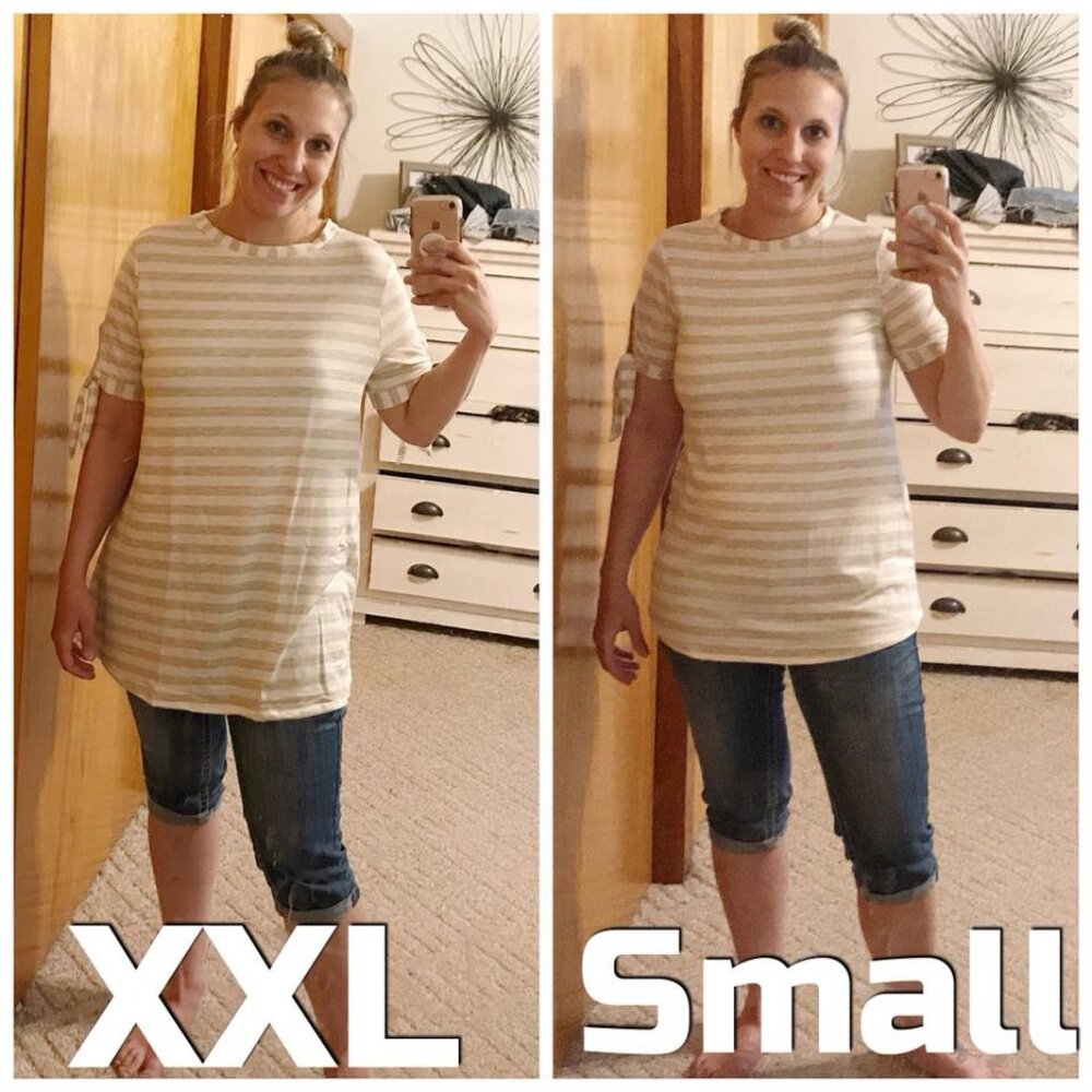 NWT Tie Sleeve Top Ivory/Oatmeal Stripe